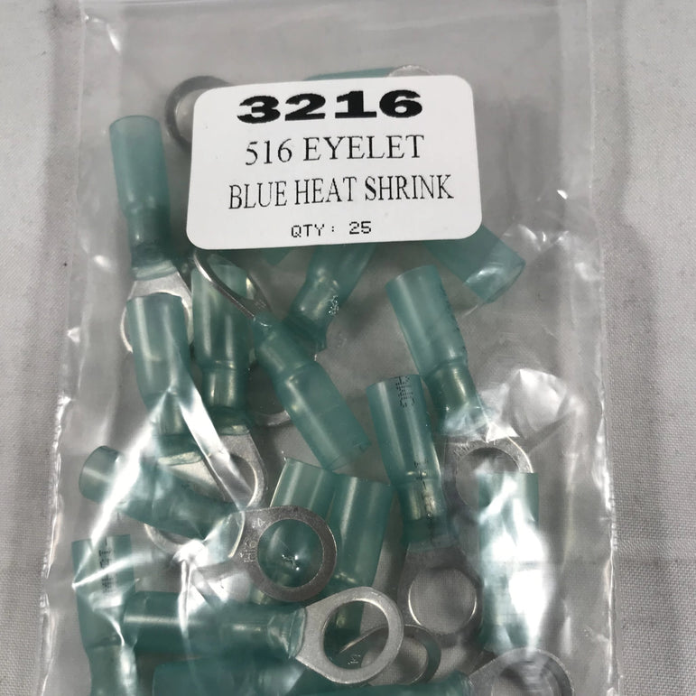 5/16" EYELET BLUE HEAT SHRINK RING TERMINAL 25/BAG