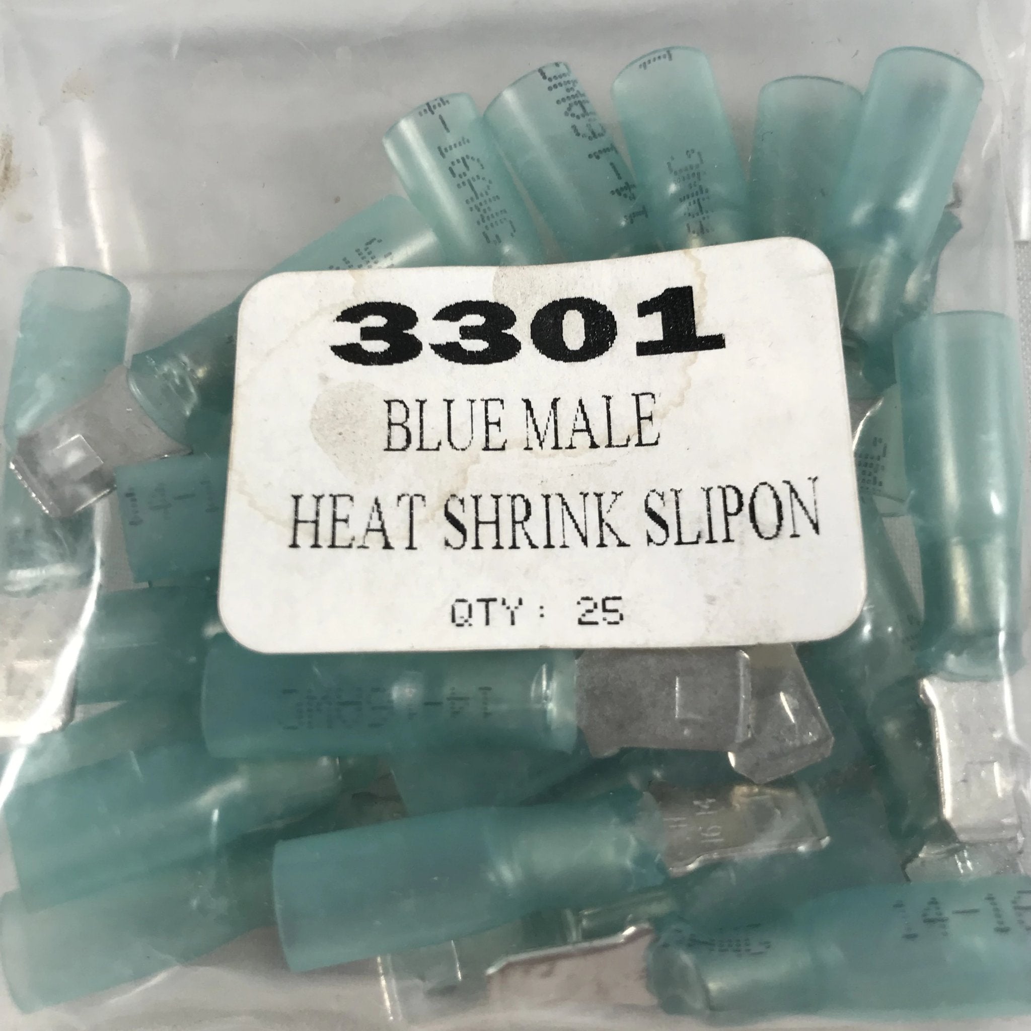 BLUE MALE HEAT SHRINK SLIP ON TERMINAL 25/BAG