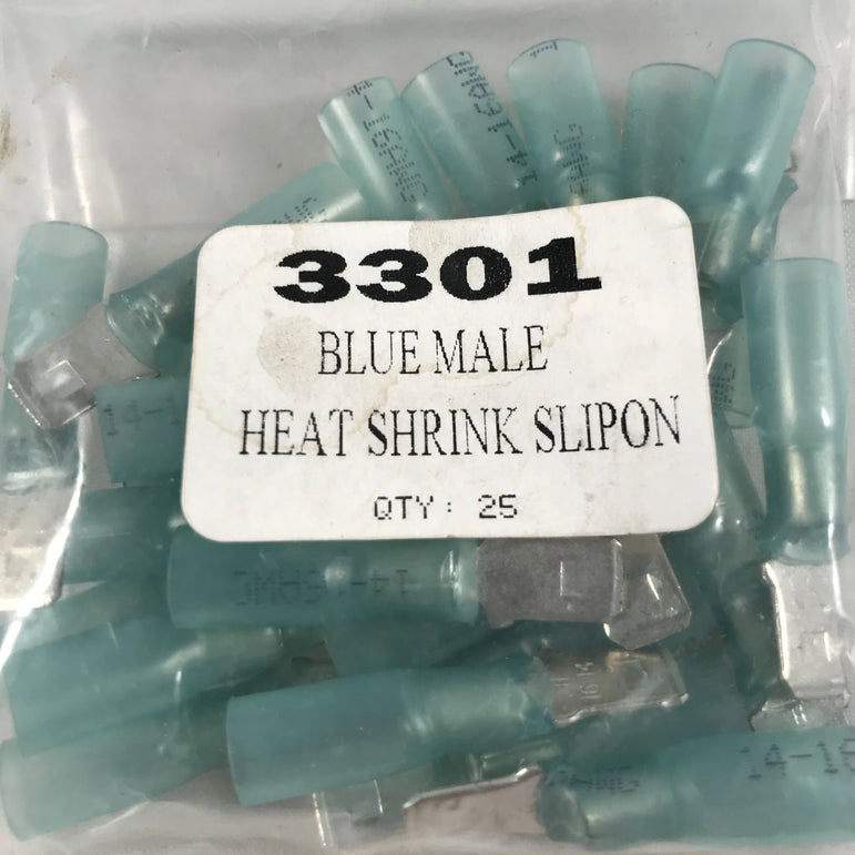 BLUE MALE HEAT SHRINK SLIP ON TERMINAL 25/BAG