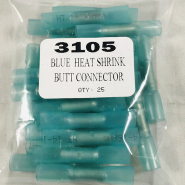 BLUE 16-14 GA. HEAT SHRINK BUTT CONNECTOR 25/BAG