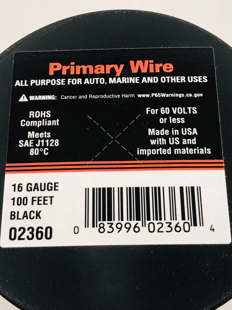 16 GAUGE 100 FEET BLACK PRIMARY WIRE. 02360